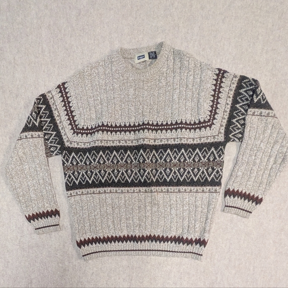 Haggar Other - Warn Knit Men's Sweater From Haggar Dark Square Geo Pattern On Oatmeal Sz Large